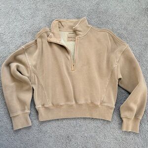 Abercrombie & Fitch Tan Quarter-Zip Pullover Sweater